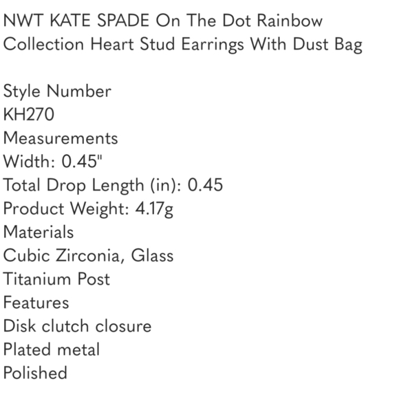 🔹️KATE SPADE 🔹️On The Dot Rainbow Collection Heart Stud Earrings - Picture 4 of 4